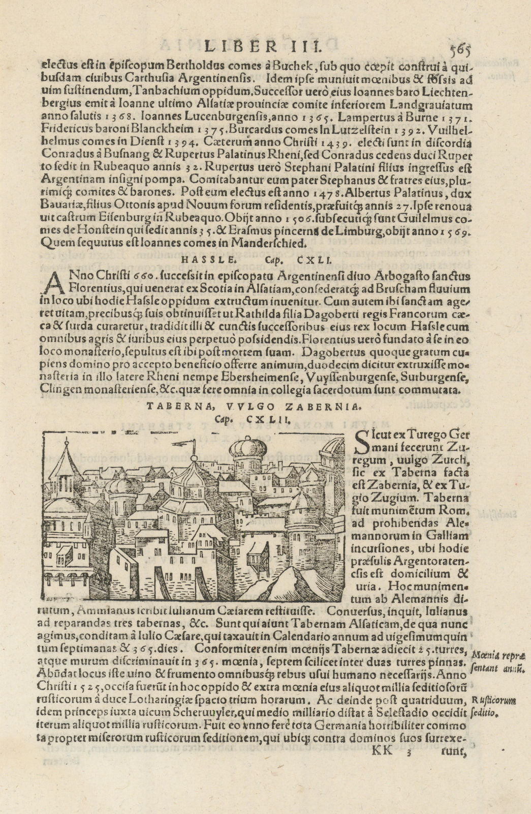 Taberna, Vulgo Zabernia. View of Saverne, Bas-Rhin. SEBASTIAN MÜNSTER 1572